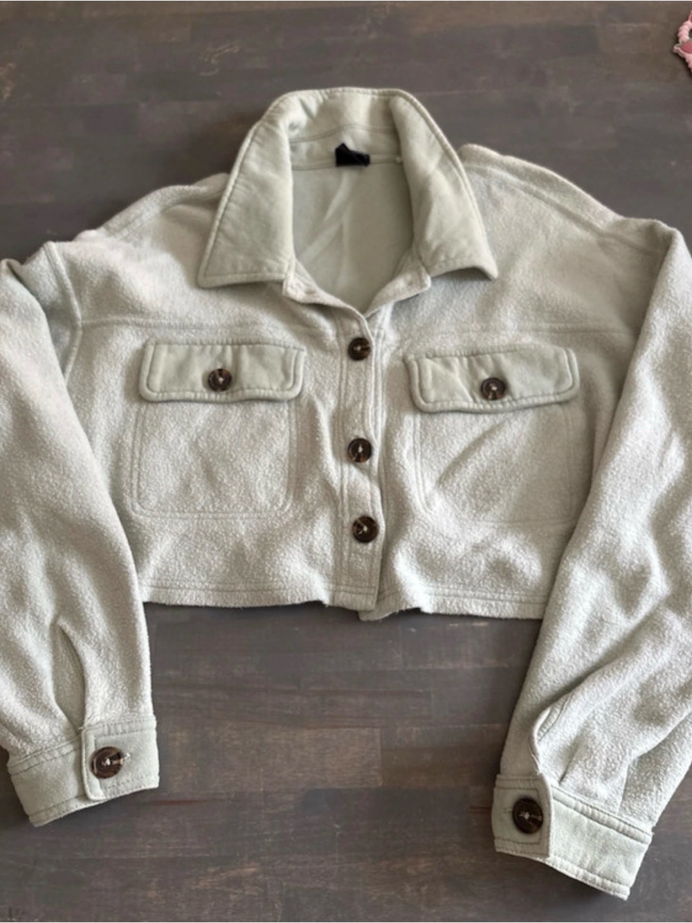Cropped fleece shacket